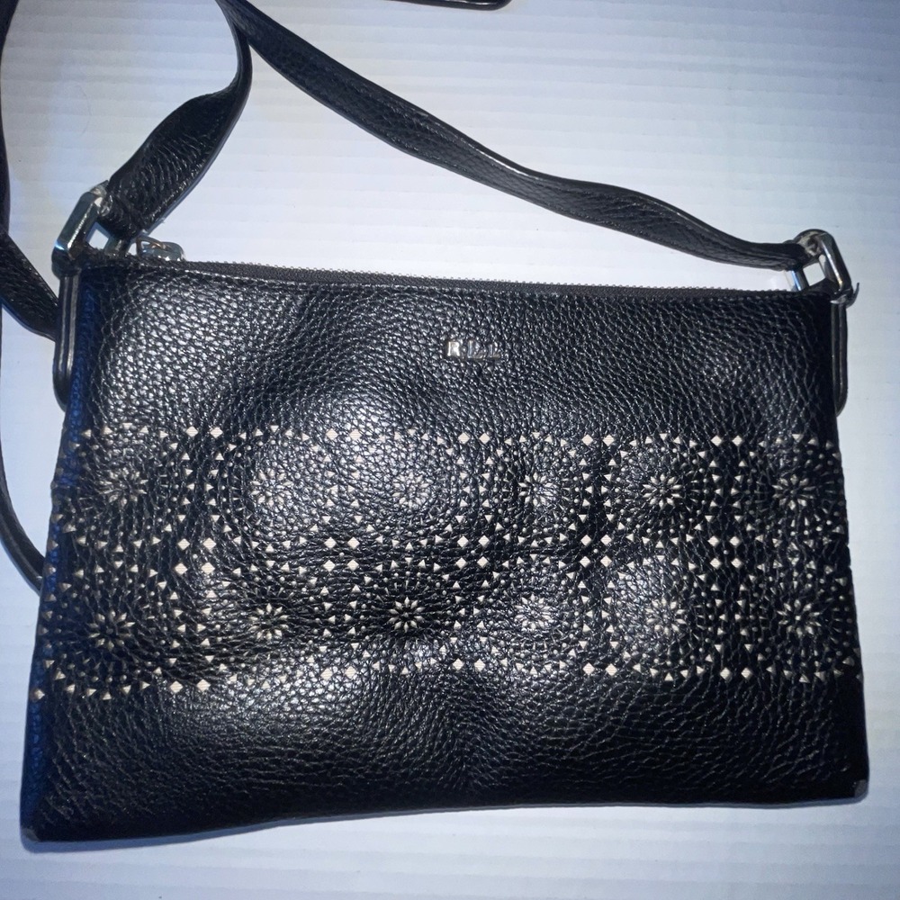RALPH LAUREN Black Cross Body Handbag Lattice Shoulder strap